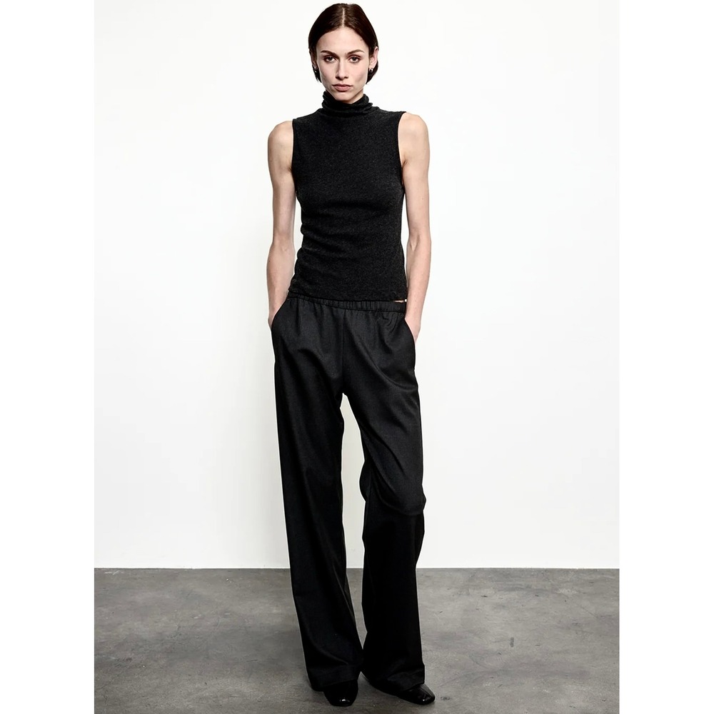 ENZA COSTA Cashmere Jersey Shell Top Women Small Black Sleeveless Turtleneck NEW